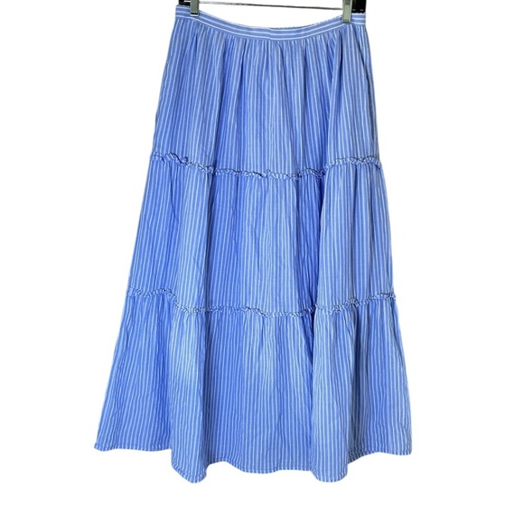 Gal Meets Glam Collection Tiered Cotton Blue Striped Maxi Skirt Size 12 - Picture 1 of 12